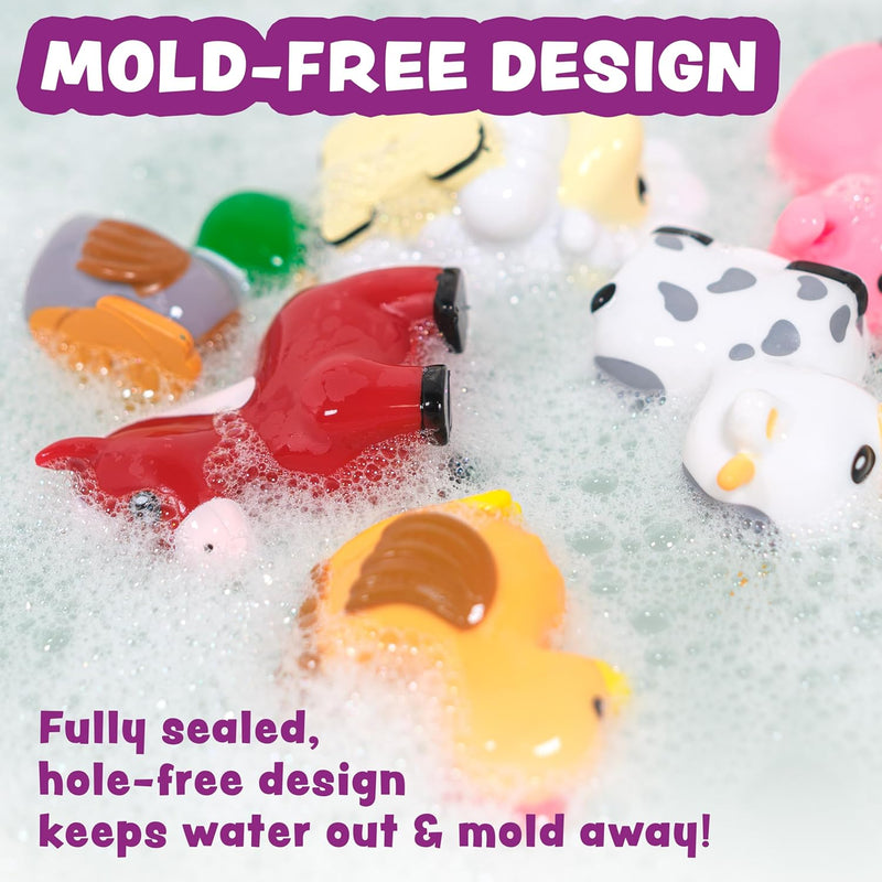 Tub Works Barnyard Mold-Free Bath Toys: Sealed, Soft & Squeezable Farm Animal Toys for Toddler Bath Time