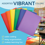 Blue Summit Supplies 6 Pack Multicolor Plastic Folders with Pockets and Prongs, 2 Pocket Plastic Folders with Prongs and Brads for School, Home, and Work
