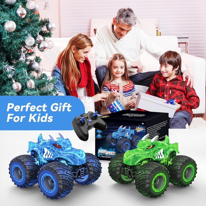 AUUGUU Remote Control Monster Truck with 2.4GHz and Light Spray for Kids 3+ Years Old, All-Terrain RC Car