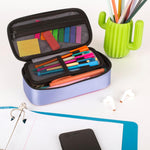 Five Star Pencil Pouch, Pen Case, High-Capacity Zipper Pouch, Storage Organizer for School Supplies Earbuds Chargers Cables Makeup, Lilac/Berry (500211F-ECM)