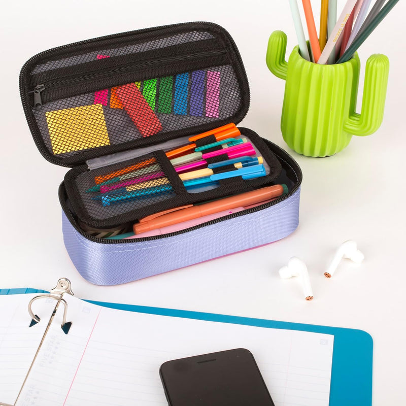 Five Star Pencil Pouch, Pen Case, High-Capacity Zipper Pouch, Storage Organizer for School Supplies Earbuds Chargers Cables Makeup, Lilac/Berry (500211F-ECM)