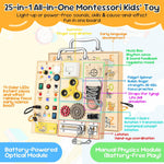25-in-1 Montessori Busy Board with LED Lights, Sensory Activities for Toddlers 1-3 Years