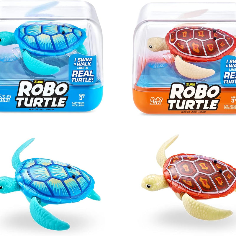 Robo Alive Robo Turtle Robotic Swimming Turtle (Green + Pink) by ZURU Water Activated, Comes with Batteries, Exclusive (2 Pack)