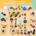 Busy Board for Toddlers with LED Light Switches, 13 Unique Switches, 24 LED Lights, Montessori Toy for 1-3 Years Old