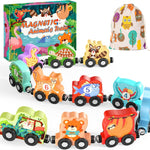 Zeoddler 11-Piece Magnetic Wooden Animals Train Set for Toddlers, Montessori Toys with Natural Wood and Double-Sided Printing