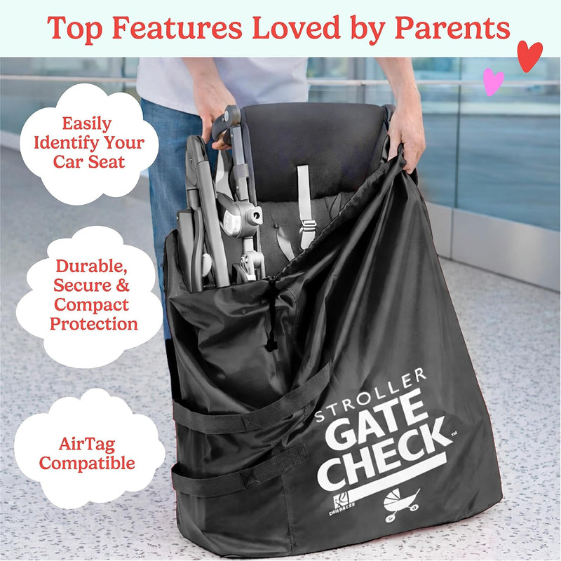 J.L. Childress Gate Check Travel Bag for Single & Double Strollers, Black | AirTag compatible Gate Check Bag keeps strollers clean, protected & easy to identify when airport gate checking