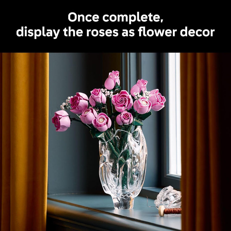 lego botanicals pink roses artificial flowers building set for adults, gifts for birthdays, room decor