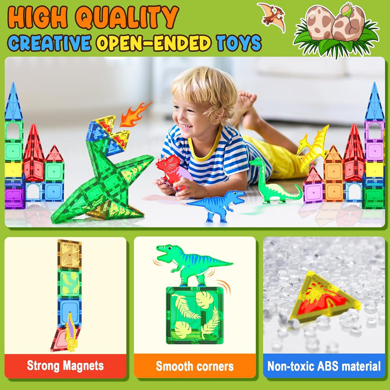 Coodoo Dinosaur Magnetic Tiles STEM Sensory Toy for 3+ Year Old Kids