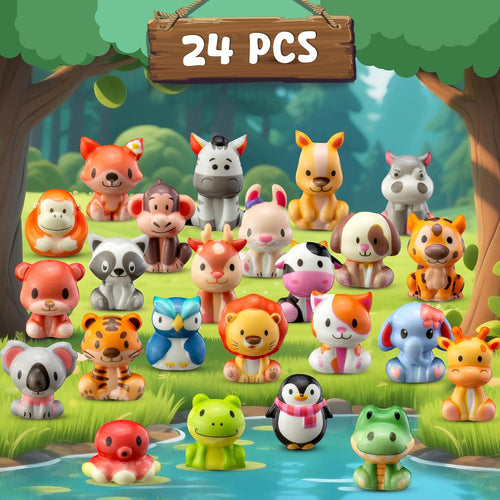 DMIGHT 24PCS Safari Animal Squishy Toys for Kids' Parties, Classroom Rewards, and Goodie Bags