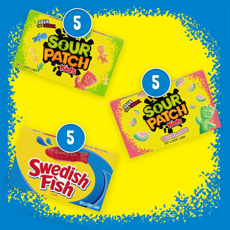 SOUR PATCH KIDS & SWEDISH FISH Soft & Chewy Gummy Candy Variety Pack, 15 ct | 3 Flavors, Bulk Candy