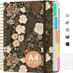 Large Lined Spiral Journal for Women Cute Hardcover 5 Subject Notebook for Work 8.5" x 11" with Removable Dividers & Tabs, College Ruled, 280 Pages Aesthetic Journal for Work, School & Note Taking, Garden of Whimsy