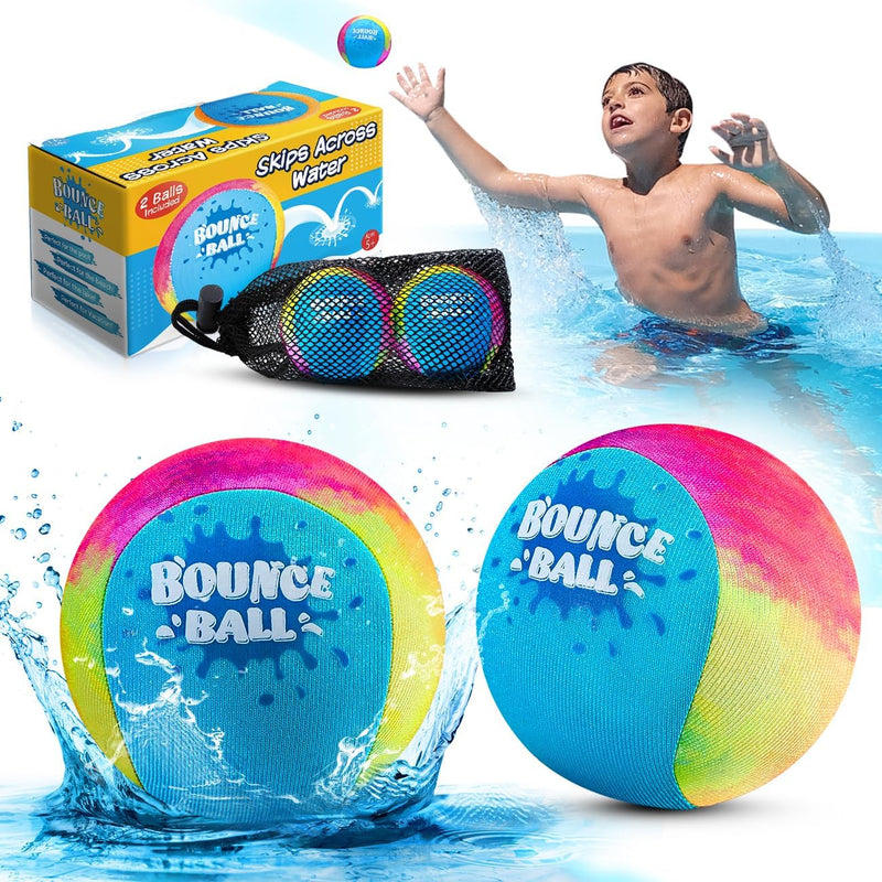 Bambilo Water Skipping Ball | 2-Pack Bounce Balls | Water Bouncing Beach Balls & Grip Ball | Pool Toys for Kids Age 5-8-12 | Great Summer Water Toy for Beach Swimming Pool River Lake