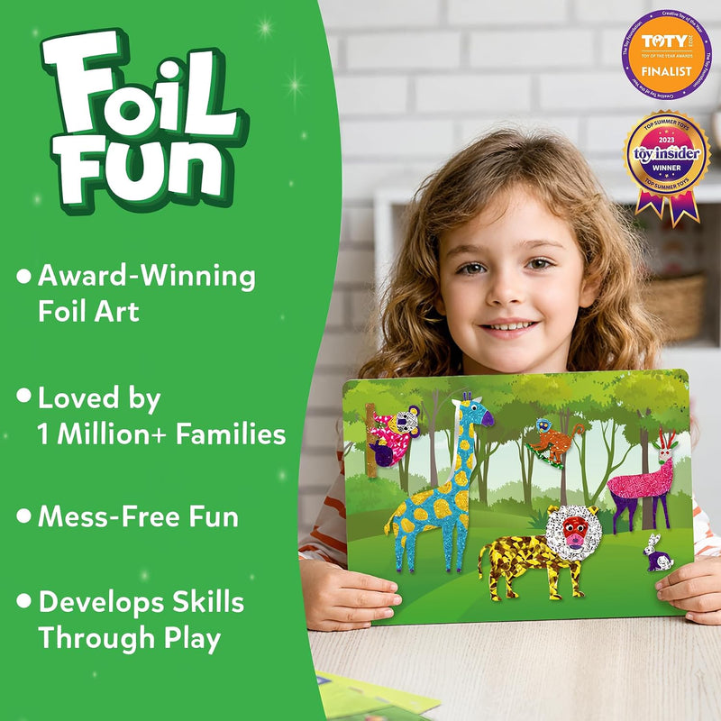 Skillmatics Foil Fun Animals, Foil Art & Craft Kit, Gift for Boys & Girls | Travel Toys, Sticker Activity Kit, Fine Motor Skills, DIY Mess-Free Art, Screen-Free, Gifts for Kids Ages 4, 5, 6, 7, 8, 9