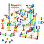PicassoTiles 50pcs Magnetic Tiles Marble Run for Kids Race Track Toy Marble Maze Sensory Toys for Toddlers STEM Educational Set Magnet Building Blocks Construction Building Tiles Boys Girls 3+ PTG50