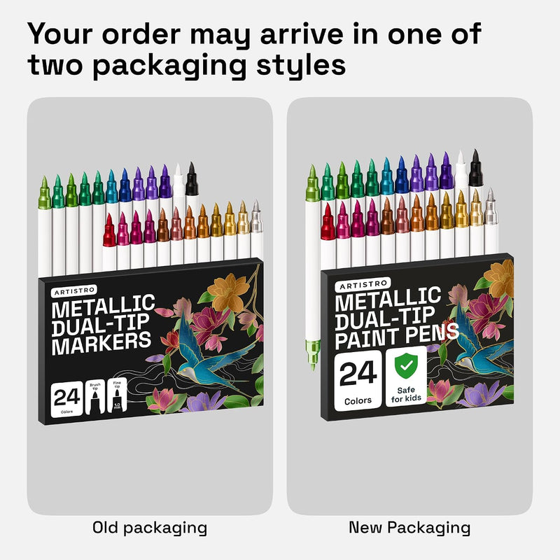 ARTISTRO 24 Metallic Acrylic Paint Markers - Paint Pens for Drawing - For Fabric, Rock, Glass, Wood, Molds - Arts & Crafts Gift for Adults, Teens, Kids, Classroom Must Haves & School Supplies