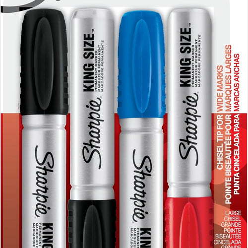 Sharpie King Size Permanent Marker, Large Chisel Tip, Great for Poster Boards, Assorted, 4 Count