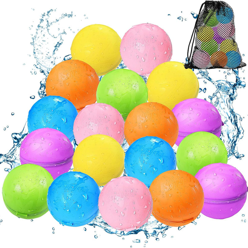 Tlitlimom 16Pcs Reusable Water Bomb Balloons, Pool Beach Toys for Kids ages 3-12, Summer Toy Water Toy for and Girls, Outdoor Activities Water Games Toys Self Sealing Water Splash Ball for Fun
