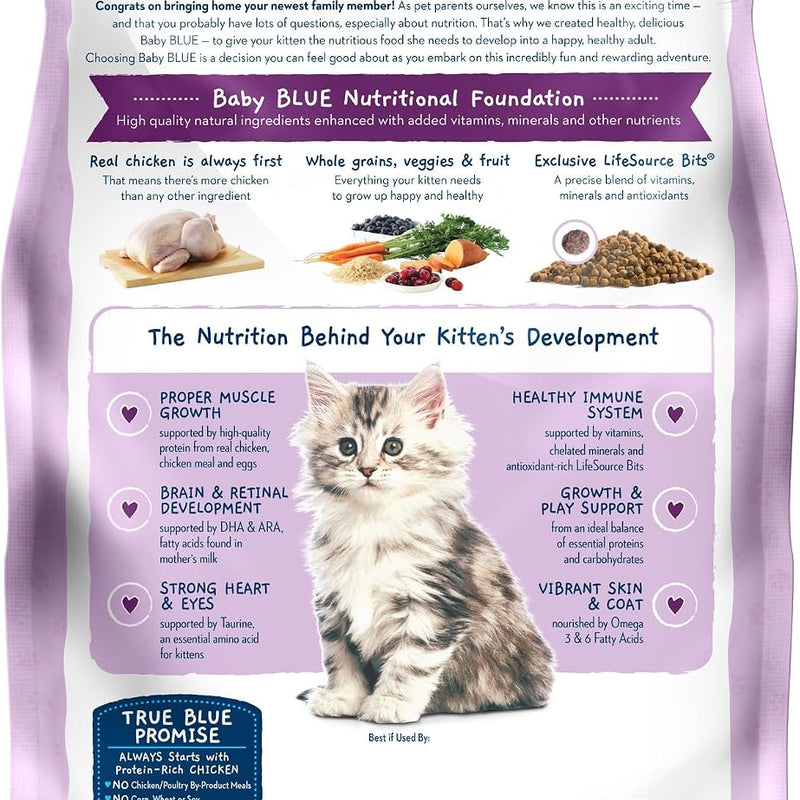 Blue Buffalo Baby Blue Chicken Kitten Natural Dry Cat Food, 2 lb | Real Chicken #1 Ingredient Plus Brown Rice, with DHA for Cognitive Development, Antioxidant-Rich LifeSource Bits