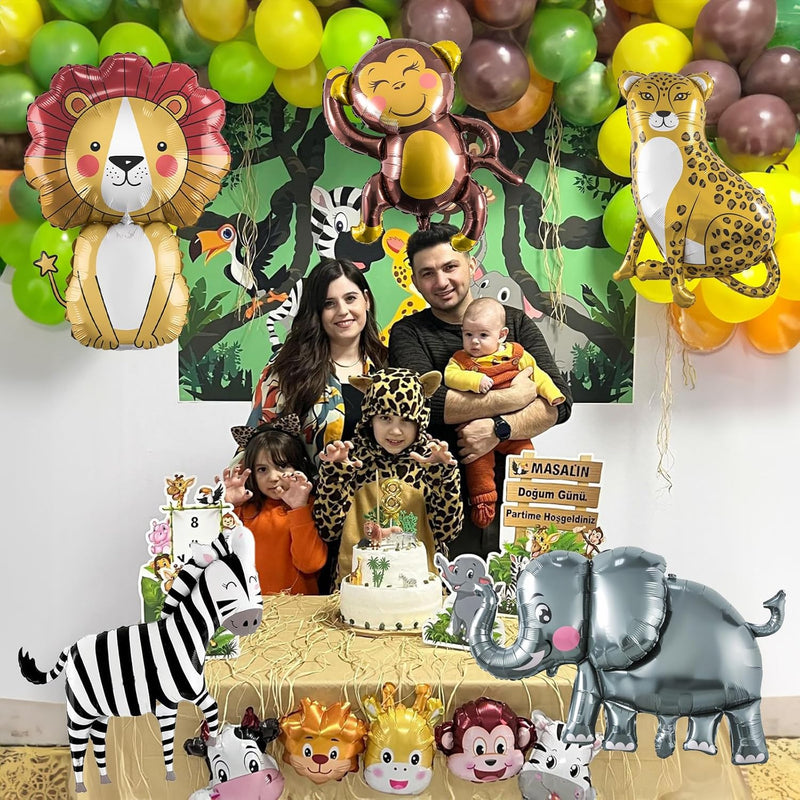 Jungle Safari Animals Balloons: Vibrant Foil Balloons for Kids' Wild One Zoo Birthday Party Decor