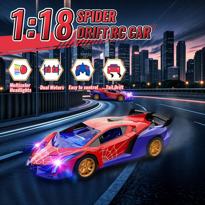ZIROKAY Spider Remote Control Car - Multicolor Flashing Headlights, Drift RC Cars