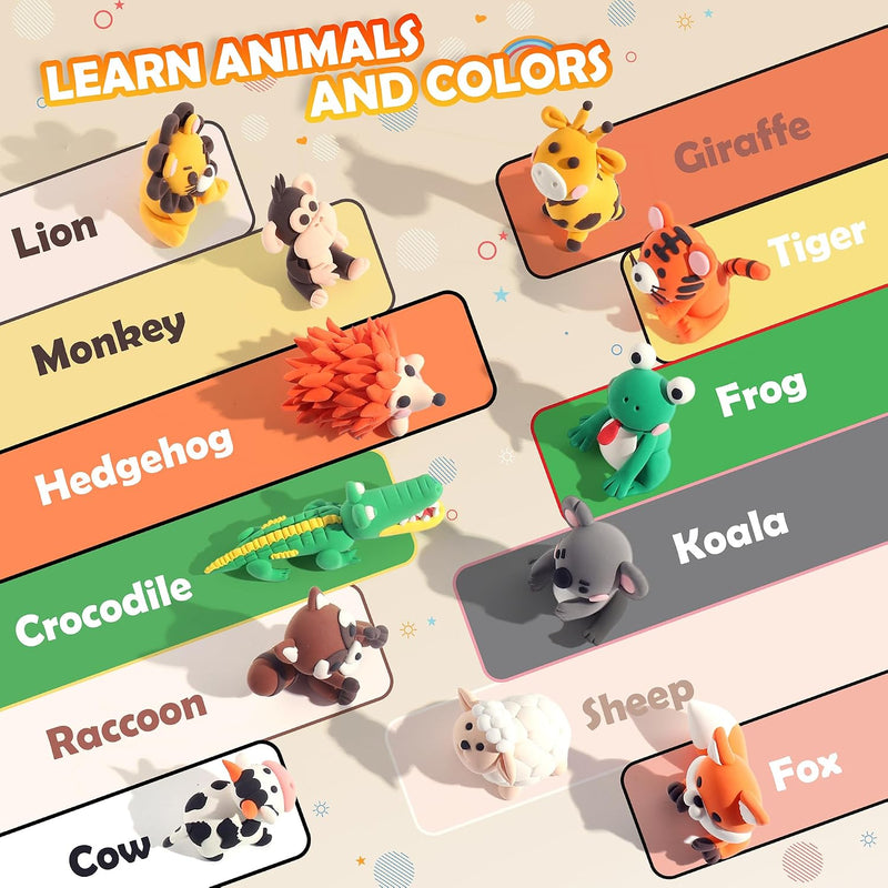 Aestd-ST Air Dry Clay Kit - Animal Theme, Modeling Clay for Kids | DIY Magic Clay with Sculpting Tools and Tutorials, 12 Boxes Molding Clay, Soft & Non-Sticky, Arts and Crafts Gift for Kids