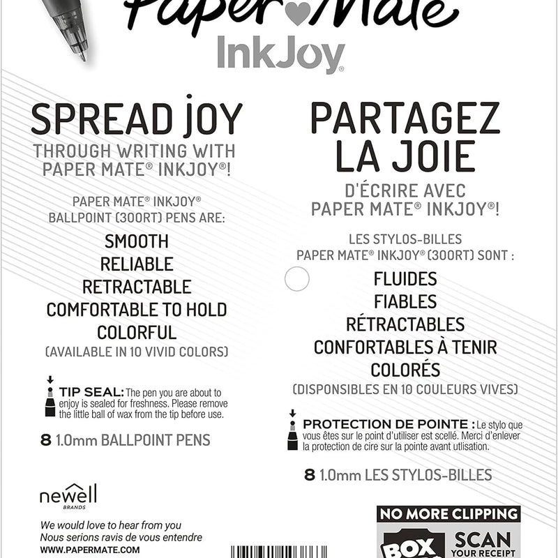 Paper Mate InkJoy 300RT Retractable Ballpoint Pens, Medium Point, Black/Red/Blue Ink, 8 Pack (1945918)