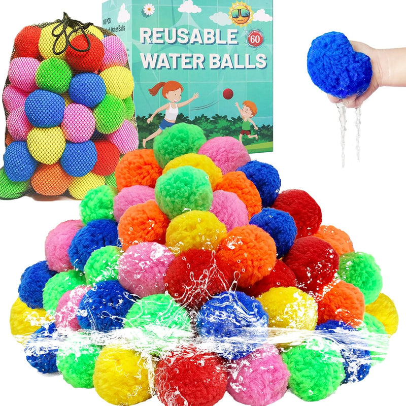 BEFANS 60 Pcs Reusable Water Balls, Reusable Water Balloons for Outdoor Toys and Games, Water Toys for Kids and Adults Boys and Girls - Summer Toys Ball for Pool and Backyard Fun