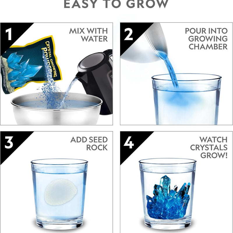 National Geographic Mega Crystal Growing Kit for Kids - Grow 6 Crystals with Light-Up Stand, Science Experiments for Kids aged 8-12