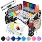 Kids Travel Tray for Car - Car Seat Tray with Activity Sheets & Pens, Road Trip Essentials for Car & Airplane, Must Have Toddler Travel Lap Desk Accessories - Road Trip Activities for Kids