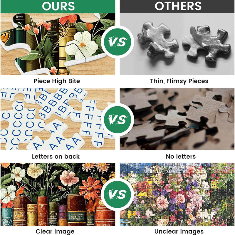 Vintage Wildflowers and Books 500-Piece Puzzle: Recycled Cardboard Jigsaw Challenge for Adults and Seniors