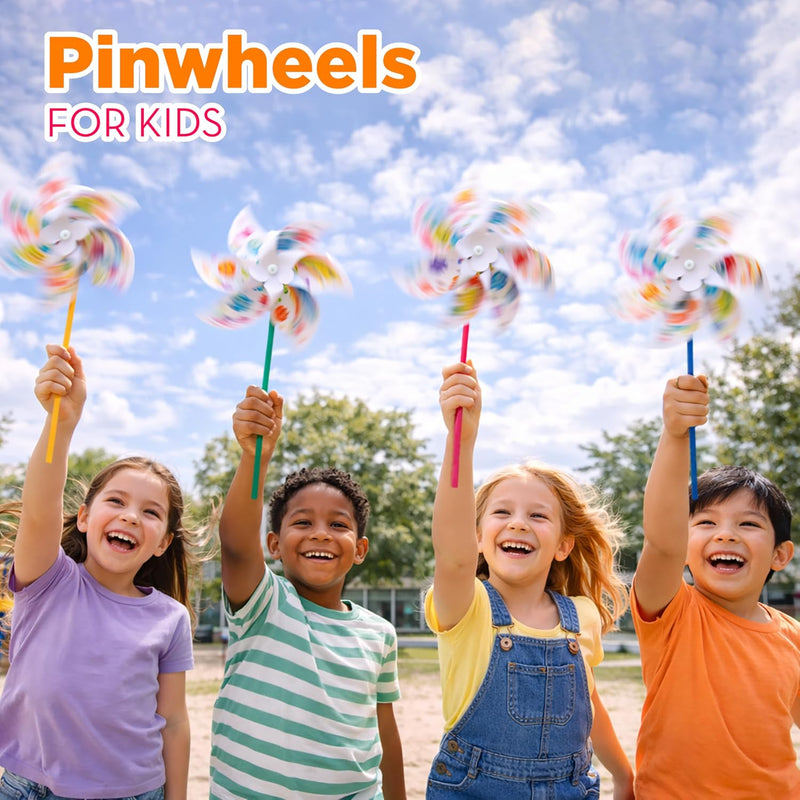 4E's Novelty 24 Pack DIY Pinwheels Craft for Kids, Bulk Summer Pinwheel Craft Kit, Color Your Own Paper Windmill Patriotic Pinwheels for Kids Bulk 4th ofJuly Craft for Kids Art Games
