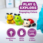 Tub Works Bugs Light Up Bath Toys, 6-Pack - Water-Activated Color-Changing Sensory Toys for Toddlers