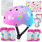 Kids Unicorn Helmet Set for Girls Age 3-8, Adjustable Protective Gear with Stickers for Roller Skates, Bicycle, Skateboarding, Scooter, Multiple Sports