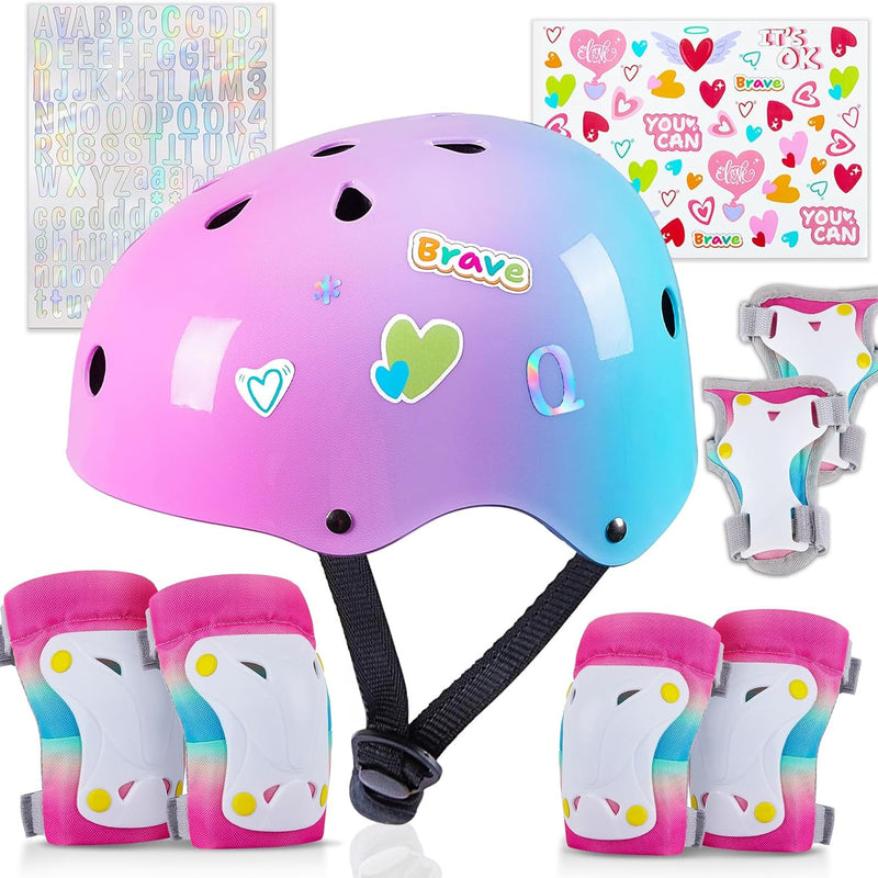 Kids Unicorn Helmet Set for Girls Age 3-8, Adjustable Protective Gear with Stickers for Roller Skates, Bicycle, Skateboarding, Scooter, Multiple Sports