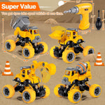 LUDILO Toys for 3 4 5 Year Old Boy Birthday Gift: 4PCS Take Apart Construction Truck Excavator Toy with Electric Drill, Kids Building Stem Learning Toy Gifts for 3 4 5 6 Year Old Boys Toys Age 4-6 3-5