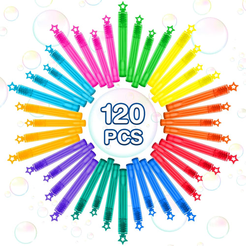 120 Pcs Mini Bubble Wands in 10 Colors, Bulk Party Favors for Kids, Themed Birthday, Christmas, New Year, Valentine, Carnival, School Classroom Prizes for Boys & Girls, Ideal Goodies Bags Stuffers