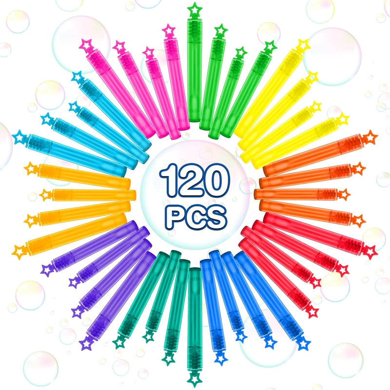 120 Pcs Mini Bubble Wands in 10 Colors, Bulk Party Favors for Kids, Themed Birthday, Christmas, New Year, Valentine, Carnival, School Classroom Prizes for Boys & Girls, Ideal Goodies Bags Stuffers