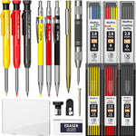 Nicpro 11 Pack Carpenter Pencil Set with Sharpener, Mechanical Carpenter Pencils with 40 Refill, Automatic Center Punch and Carbide Scribe Tool, Heavy Duty Construction Pencil for Architect-With Case