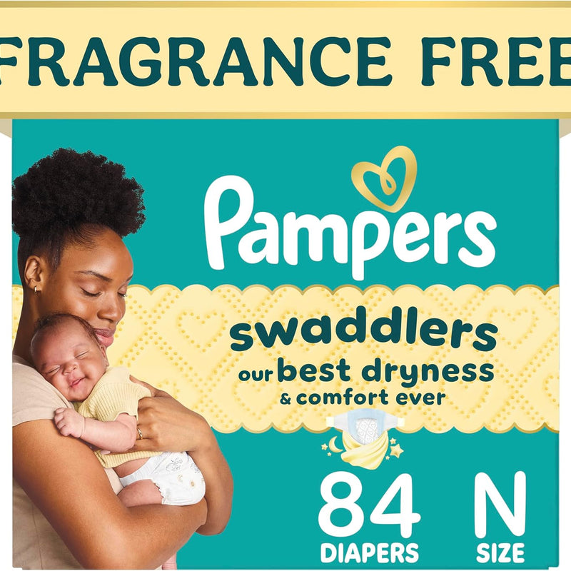 Pampers Swaddlers Newborn Diapers, Size Newborn (10 lbs), 84 Count, Fragrance Free, Hypoallergenic, Absorbent, Pediatrician Recommended, Skin Safe