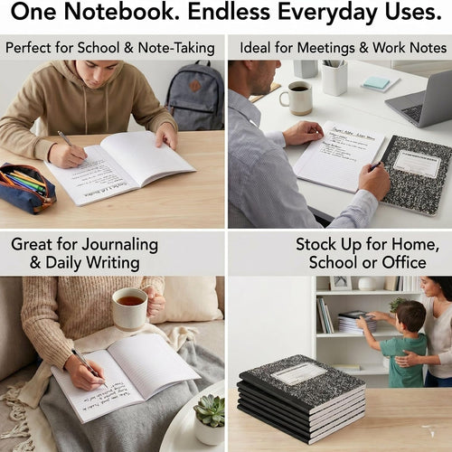 Trail maker (50 Pack Bulk Composition Notebooks, Wide Ruled Marble Cover, 200 Pages (100 Sheets), 9.75 x 7.5, Bulk School Supplies for Classroom, Office & School Donations