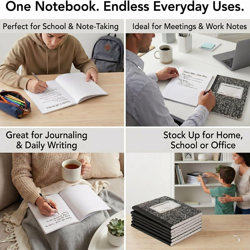 Trail maker (50 Pack Bulk Composition Notebooks, Wide Ruled Marble Cover, 200 Pages (100 Sheets), 9.75 x 7.5, Bulk School Supplies for Classroom, Office & School Donations