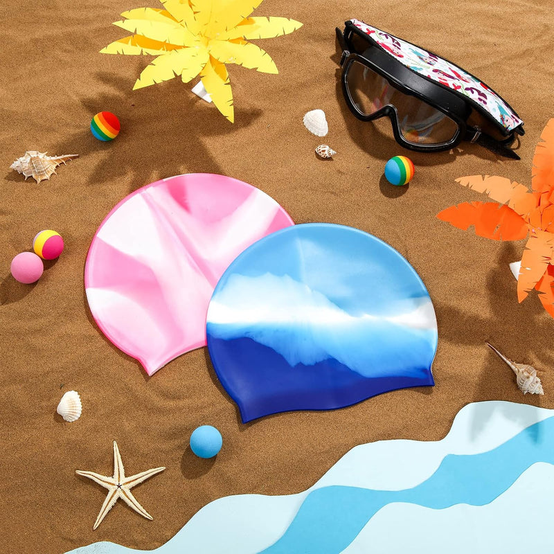 Zhanmai 3 Pieces Kids Swim Caps for Girls Boys Age 4-16 Silicone Swimming Cap Long Hair Teens Youths with Long Curly Hair Braids Dreadlocks Large Waterproof Pool Swim Hat