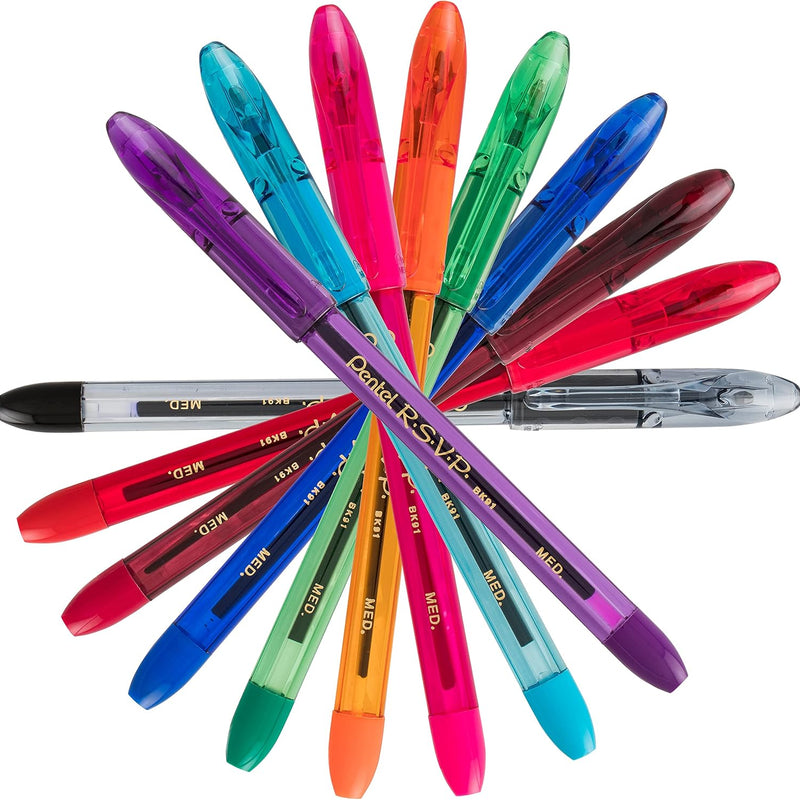 Pentel RSVP Ballpoint Pen, (1.0mm), Medium Line, Assorted Ink, Pack of 8 (BK91CRBP8M)