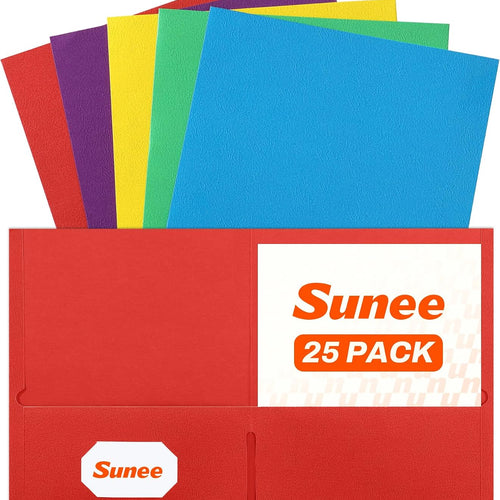 SUNEE Folders with Pockets(25 Pack, Assorted Colors), 2 Pocket Folders Fit Letter Size Paper, Paper File Folder for School Office Home Business