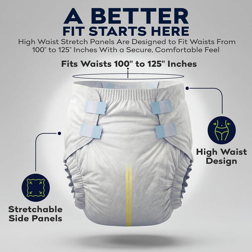 4-5xl Adult Diapers for Women and Men - 8 Bariatric Disposable Briefs with Tabs and Stretchable Side Panels - 100% Breathable with Maximum Absorbency
