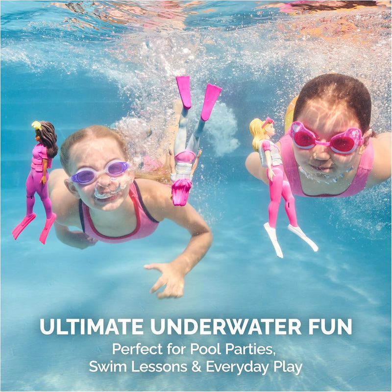 SwimWays Barbie Dive Characters 3-Pack of Pool Toys for Ages 5+ | Weighted Waterproof Figurines Sink and Encourage Active Summer Play; Builds Swimming Confidence With Diving Games and Races