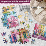 J.Biley 500 Piece Spring Street Jigsaw Puzzle for Adults & Teens, Blooming City Scene, Premium Recycled Cardboard, Anti-Glare HD Print, Letter-Coded Back, 20.5x15 Inch.