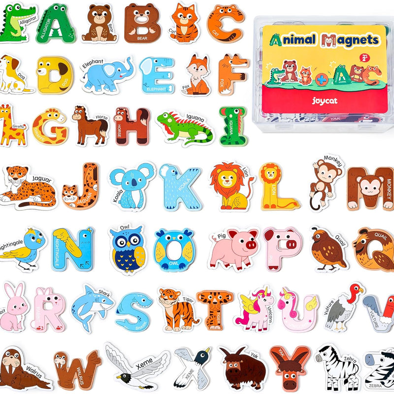 joycat wooden thick alphabet magnets for toddlers, large size cute animal colorful abc magnetic letters