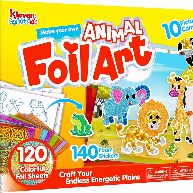 Klever Kits Foil Art Kit for Kids - Arts & Crafts Supplies, Mess Free Coloring, Foil Foam Stickers, Creative Travel Toys, Birthday Gifts for Boys & Girls Ages 4 and Up