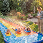 Sloosh Triple Water Slide with 3 BodyBoards, 22.5FT Lawn Water Slip Splash Pad Slide Summer Toy with Build in Advanced Sprinkler for Kids Adults Backyard Summer Water Fun